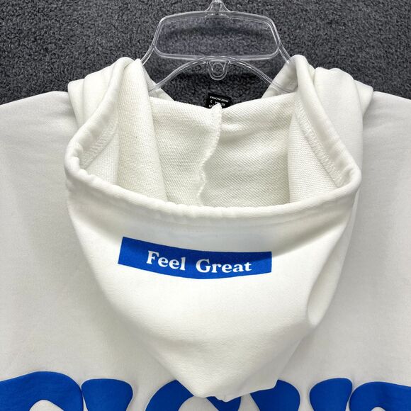 SHEIN Hoodie Womens XS White EZwear Blue Letter Graphic Drawstring Sweatshirt - Picture 13 of 16